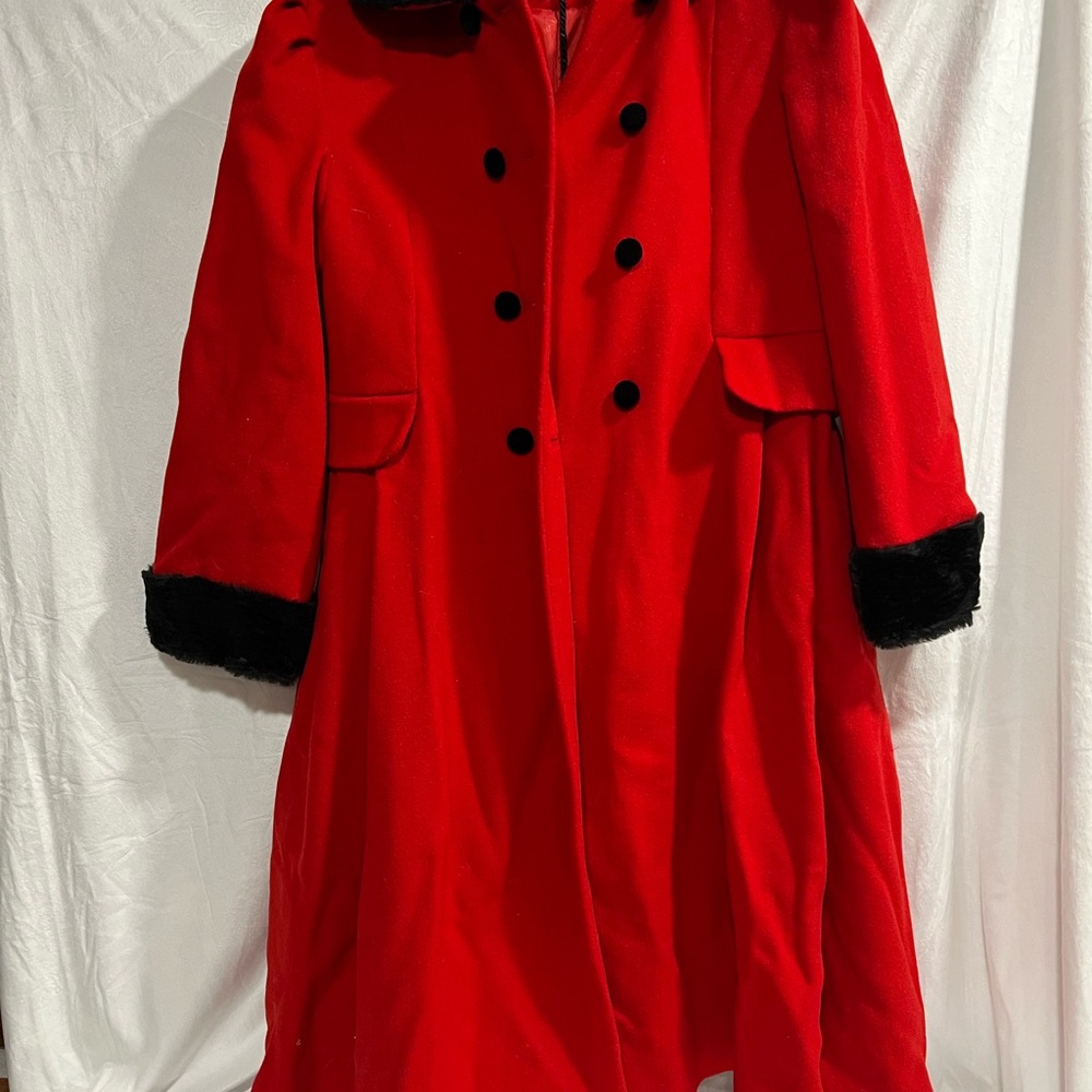 Rothschild Girls Red and Black Wool Dress Coat Size 12 - Picture 2 of 5
